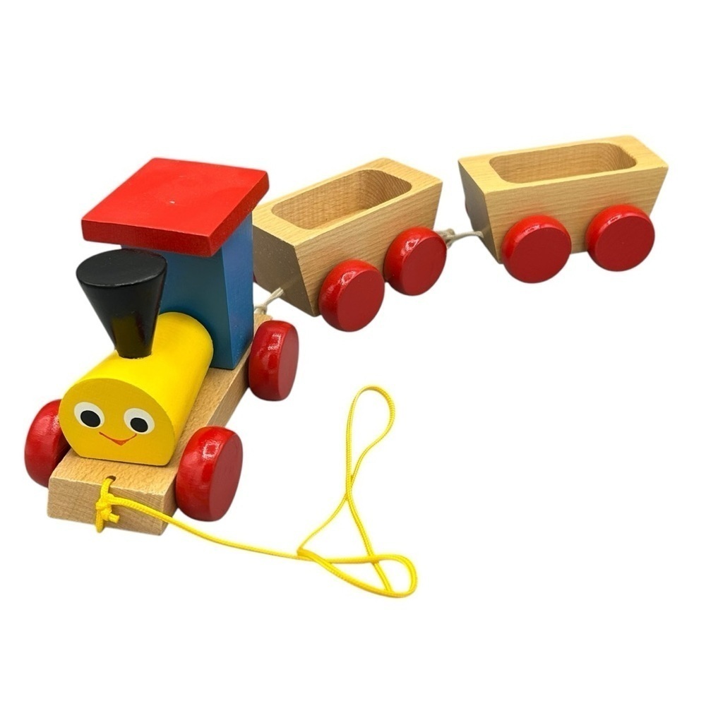 HANDMADE WOODEN MONTESSORI PULL ALONG TRAIN TOY NON-TOXIC PAINT LEARNING